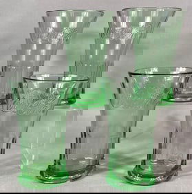 A Collection of Four Libbey Coca-Cola Flared Green 16 oz Glasses