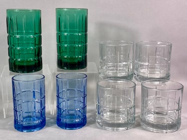 A Collection of 8 Anchor Hocking Tartan (Manchester) Pressed Glass Tumblers