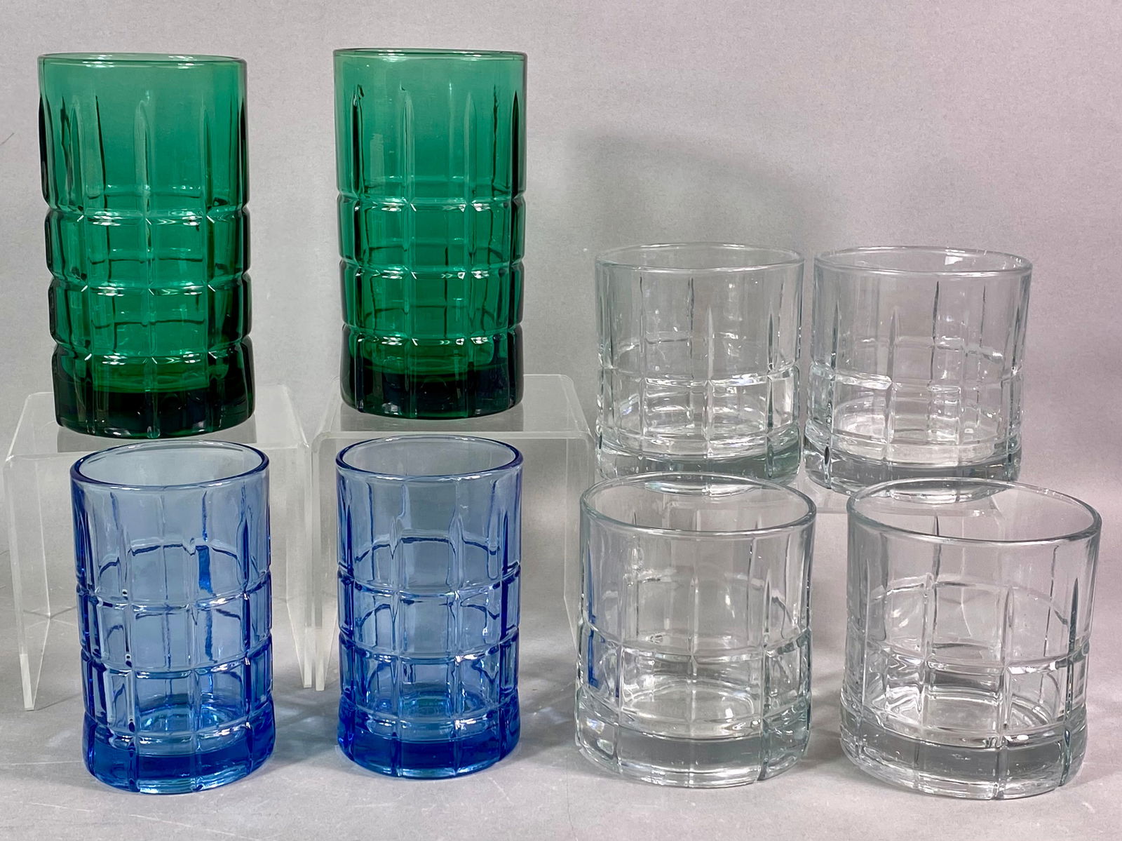 A Collection of 8 Anchor Hocking Tartan (Manchester) Pressed Glass Tumblers (1 of 7)
