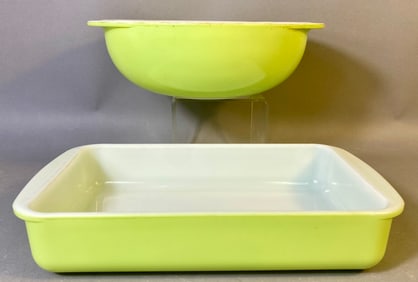 A Pair of Pyrex Mid-Century Lime Green Ovenware Dishes