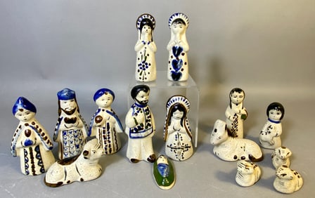 A Collection of 15 Mexican Folk Art Pottery Nativity Figures