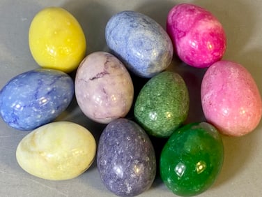 A Collection of 10 Polished Natural Gemstone Decorative Eggs