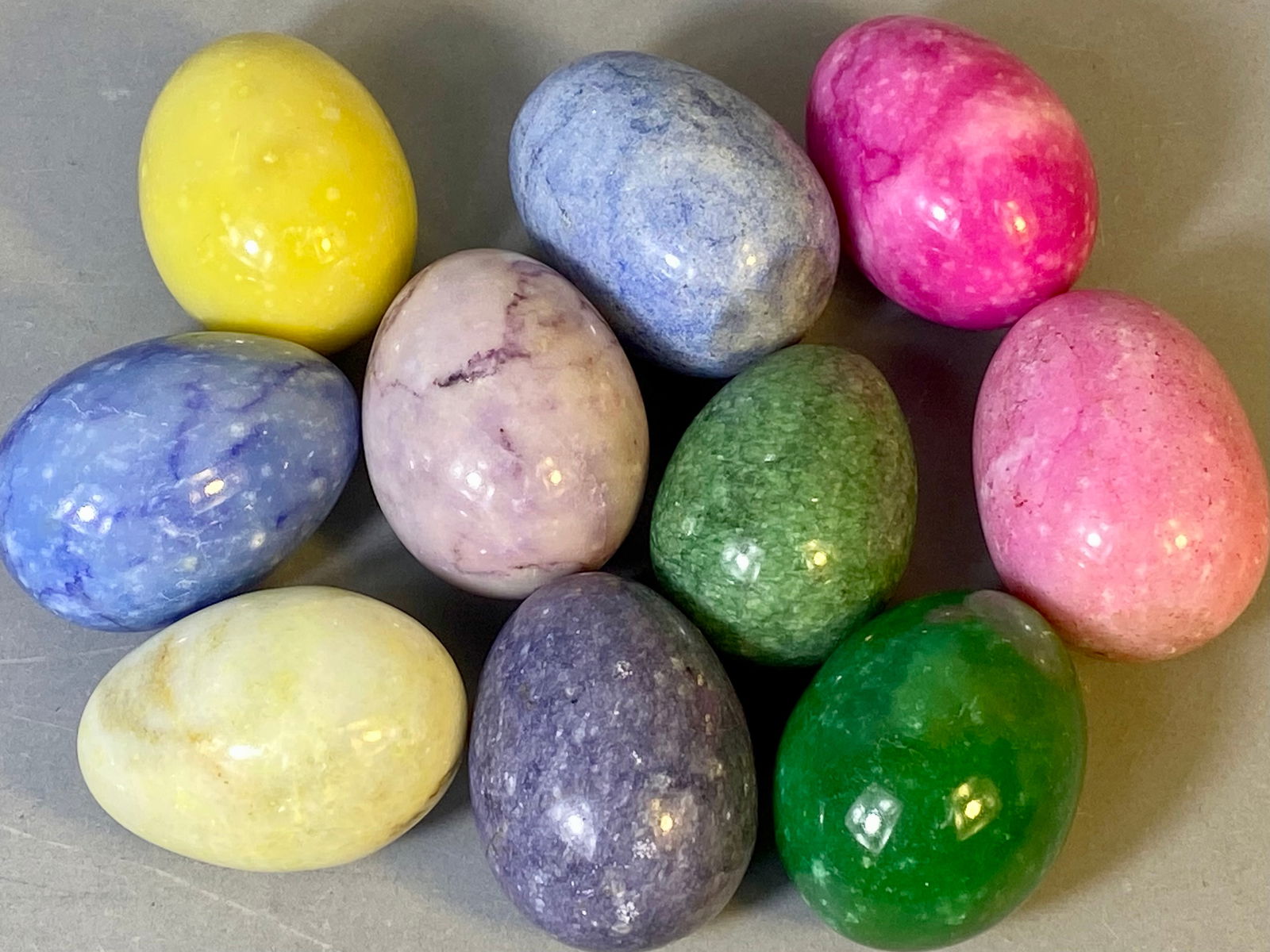 A Collection of 10 Polished Natural Gemstone Decorative Eggs (1 of 3)