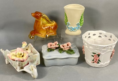 A Collection of Five Mid-Century American Novelty Ceramic Planters and Boxes