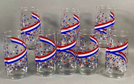 A Collection of 8 Mid-Century Libbey Patriotic Enameled Glass Tumblers