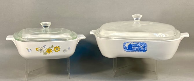 A Pair of Vintage Corning Ware Vessels including Amana Radarange Browning Skillet