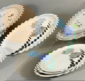 A Collection of 8 Plates: Johnson Brothers Zephyr Ironstone and Marketplace Pond Tulip Ceramic