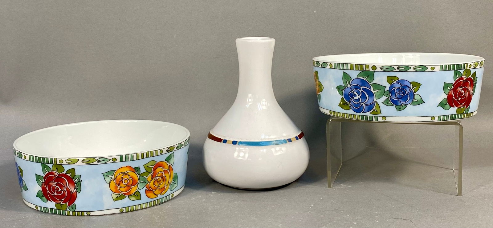 A Trio of Dansk International Designs Ceramic Tableware and Vase, Including Mesa White Sand and: A collection of three items of contemporary ceramic tableware and decorative ware manufactured by Dansk International Designs in Portugal. The group comprises one baluster-form bud vase and two shallo