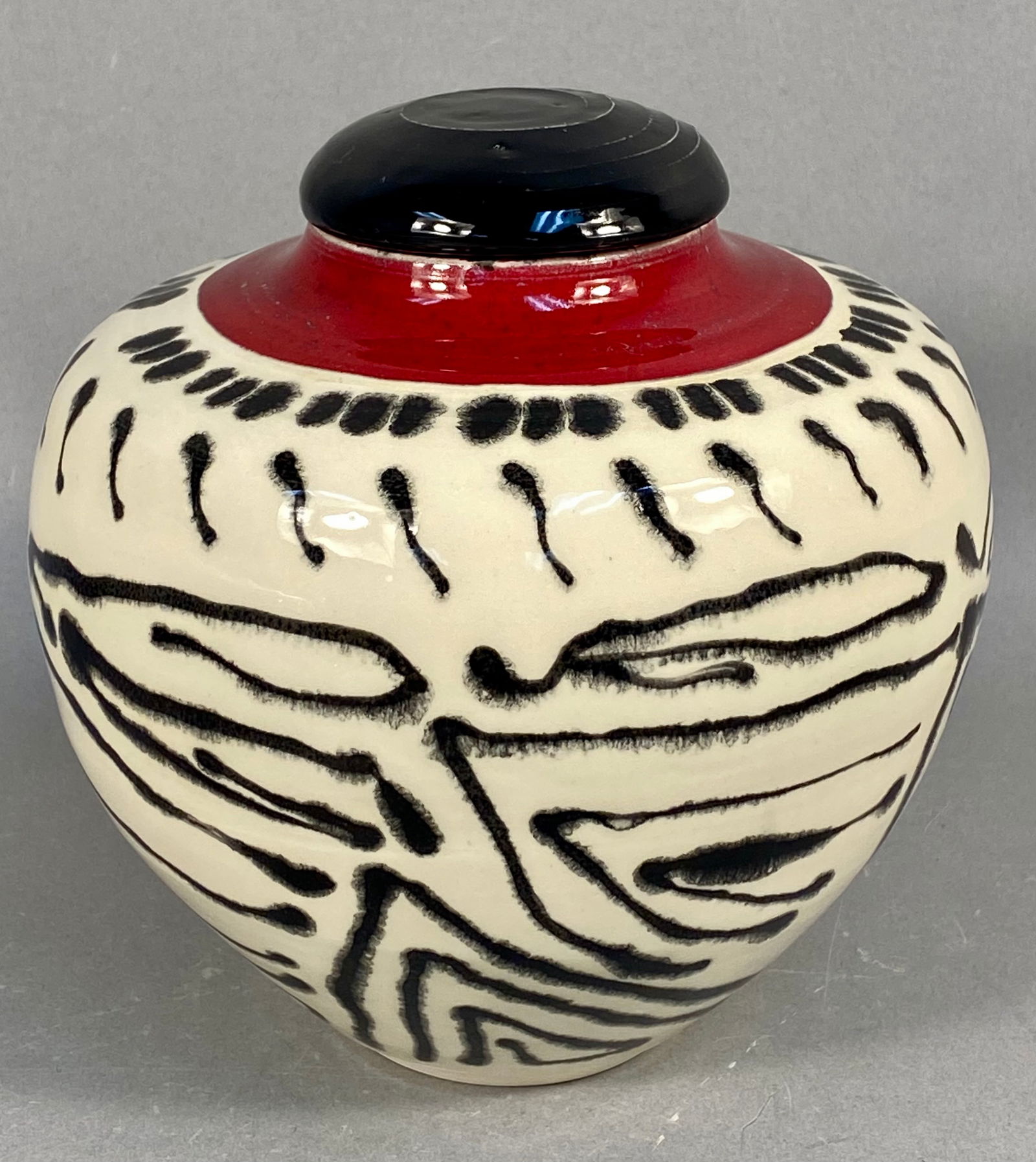 A Glazed Ceramic Jar and Stopper in the Naked Raku Style (1 of 3)