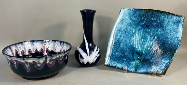 A Trio of Modern Studio Ceramic Pottery Pieces, Signed RS and MM Faenza
