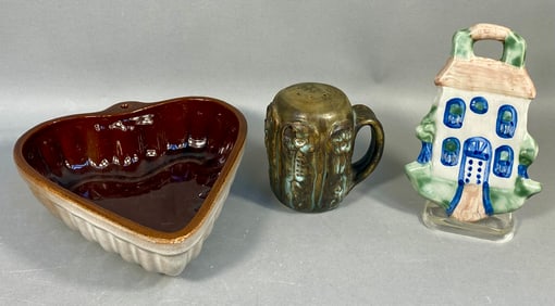 A Trio of Mixed Ceramic Wares including an M A Hadley Country Scene Blue Wall Plaque