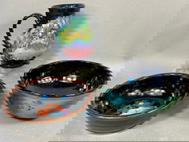 A Trio of Contemporary Studio Pottery Ceramics with Drip and Reactive Glazes