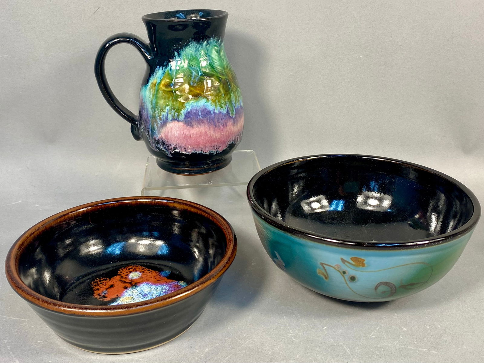 A Trio of Contemporary Studio Pottery Ceramics with Drip and Reactive Glazes (1 of 7)