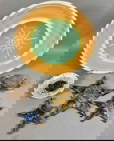 A Collection of Six Decorative Ceramic and Glass Objects with Sun and Star Iconography