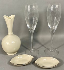 A Collection of 5 Lenox Items Including Wedding Promises Champagne Flutes and Porcelain Dishes
