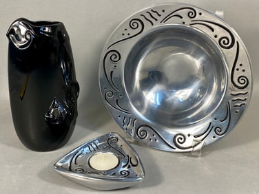 A Collection of Three Pieces of Contemporary Decorative Art Including Lenox Spyro Hollowware