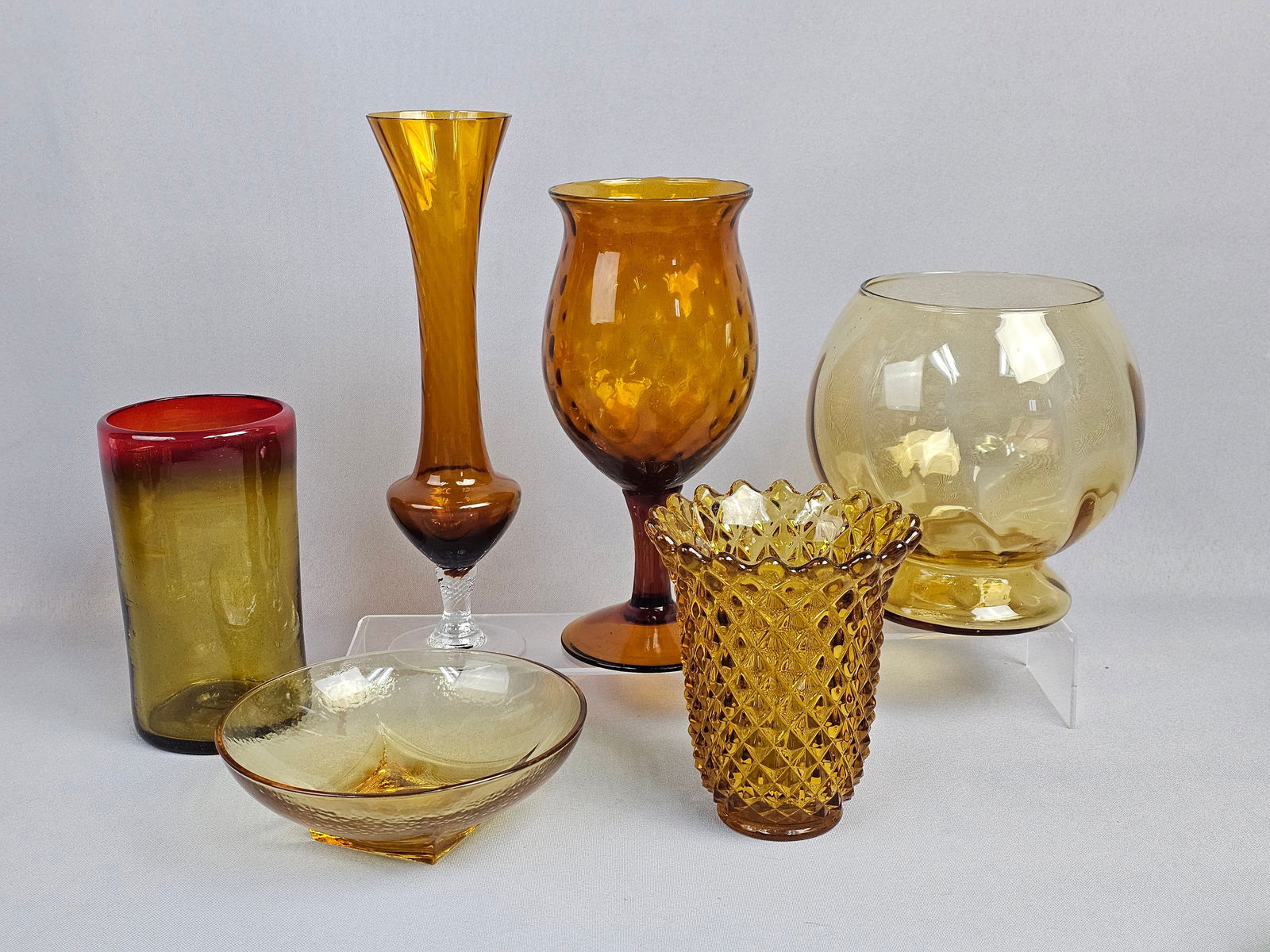 A Collection of Six Mid-Century Modern Amber Glass Objects Including Imperial Glass (1 of 14)