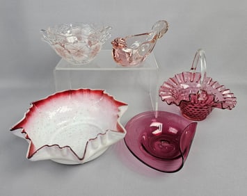 A Collection of Pink and Cranberry Glassware