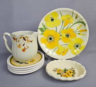 A Collection of 7 Vintage Floral Ceramic Kitchenware Pieces Inc Metlox & Mikasa