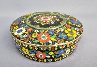 Vintage Rare Floral Lithograph Tin Container