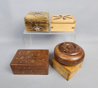 A Collection of Five Assorted Decorative Wooden Boxes and Containers