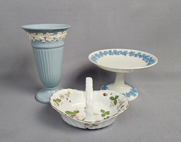 A Trio of Wedgwood Embossed Queens Ware and Wild Strawberry Ceramics