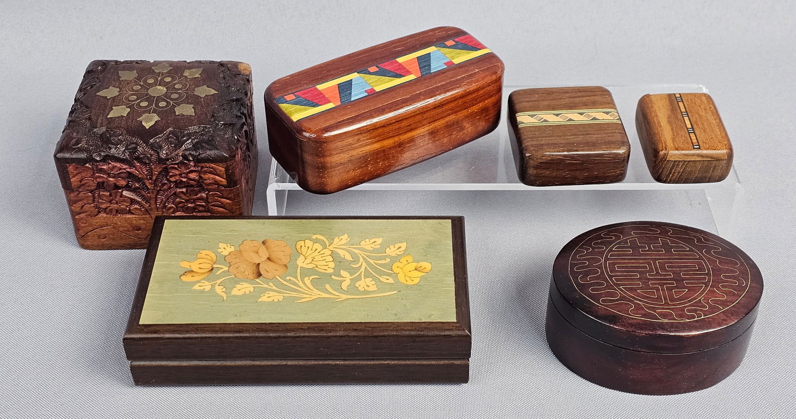 A Collection of Six Vintage and Contemporary Decorative Wooden Boxes, Including Notturno and Indian (1 of 17)