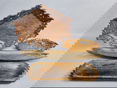 A Collection of 4 Mid-Century Hand-Carved Wooden Wares including Trays