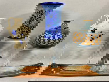 A Collection of Four Modern and Studio Stoneware Vessels and Tray