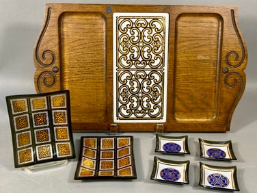 A Georges Briard Mid-Century Modern Charcuterie Board and Serving Dishes