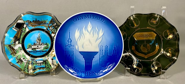 Trio of Commemorative Souvenirs Bing & Gr?¸ndahl 1972 Olympic Plate and Two Souvenir Glass Dishes