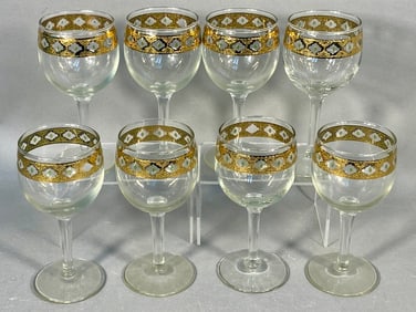 A Collection of Eight Culver Valencia 22k Gold Wine Glasses