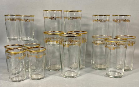 A Collection of 16 Libbey Glass Mid-Century Gold Star Highball and Tumbler Glasses
