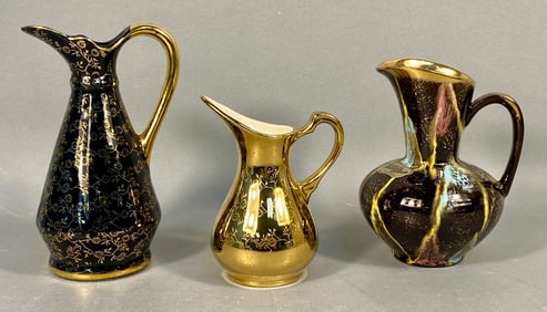 A Trio of Vintage Ceramic Pitchers including Carstens T?¶nnieshof Fat Lava and 22K Gold Decorated
