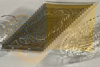 A Trio of Textured Glass Serving Pieces with Gold Enamel Decoration