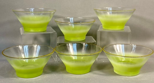 A Collection of 6 West Virginia Glass Co. Blendo Lime Green Stemless Bowls