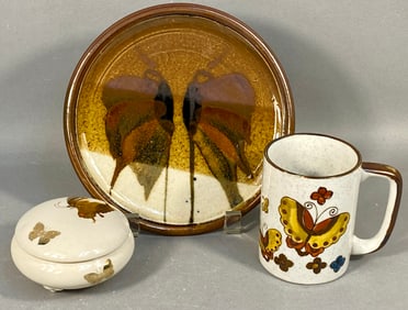 A Trio of Ceramic Wares with Butterfly Motifs
