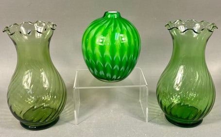 A Trio of Green Glass Vases