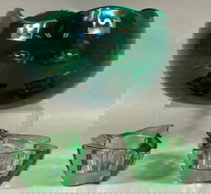 Blenko Emerald Green Rose Bowl with a Pair of Villeroy & Boch Lime Green Candle Holders