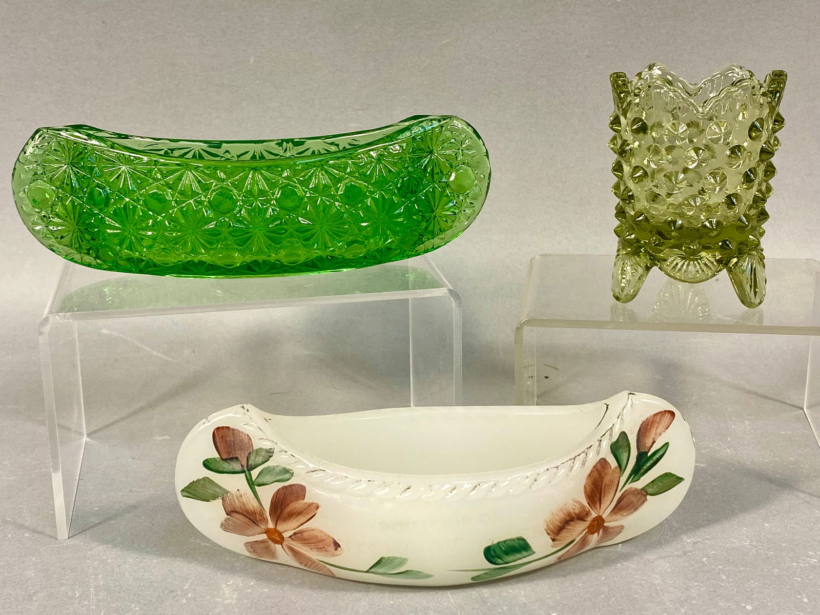 A Trio of Victorian and Early 20th Century Pressed Glass Decorative Dishes and Vase (1 of 5)