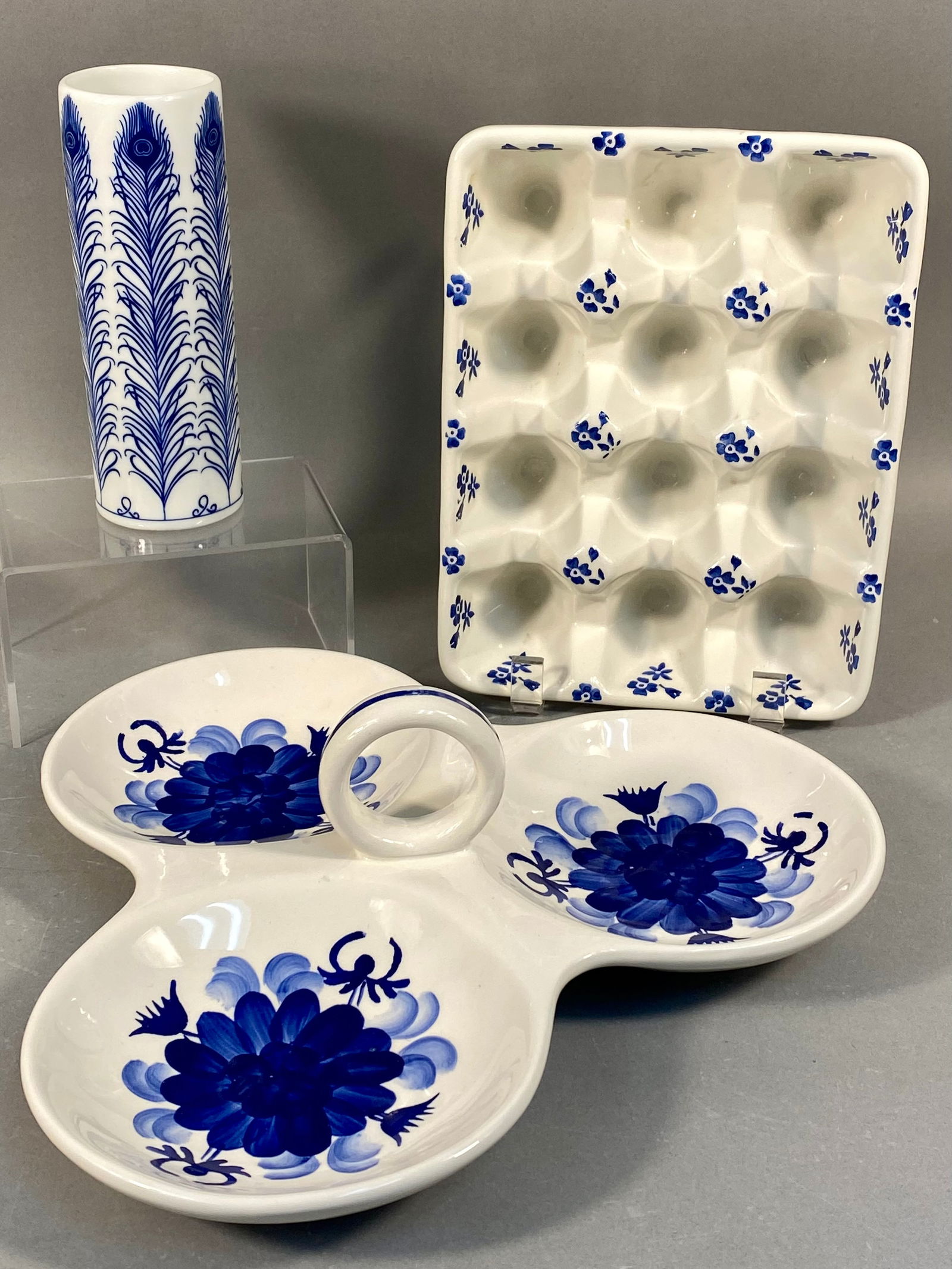 A Trio of Blue and White Ceramic Wares including a Marked Kent Pottery Serving Dish (1 of 6)