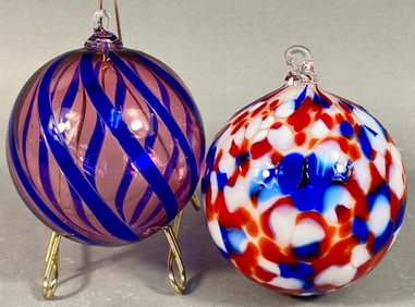 A Pair of Murano Style Blown Art Glass Ornaments