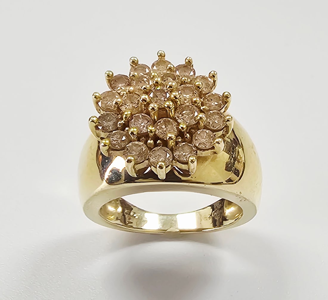 Champagne Diamond 10k Yellow Gold Cluster Ring (1 of 9)
