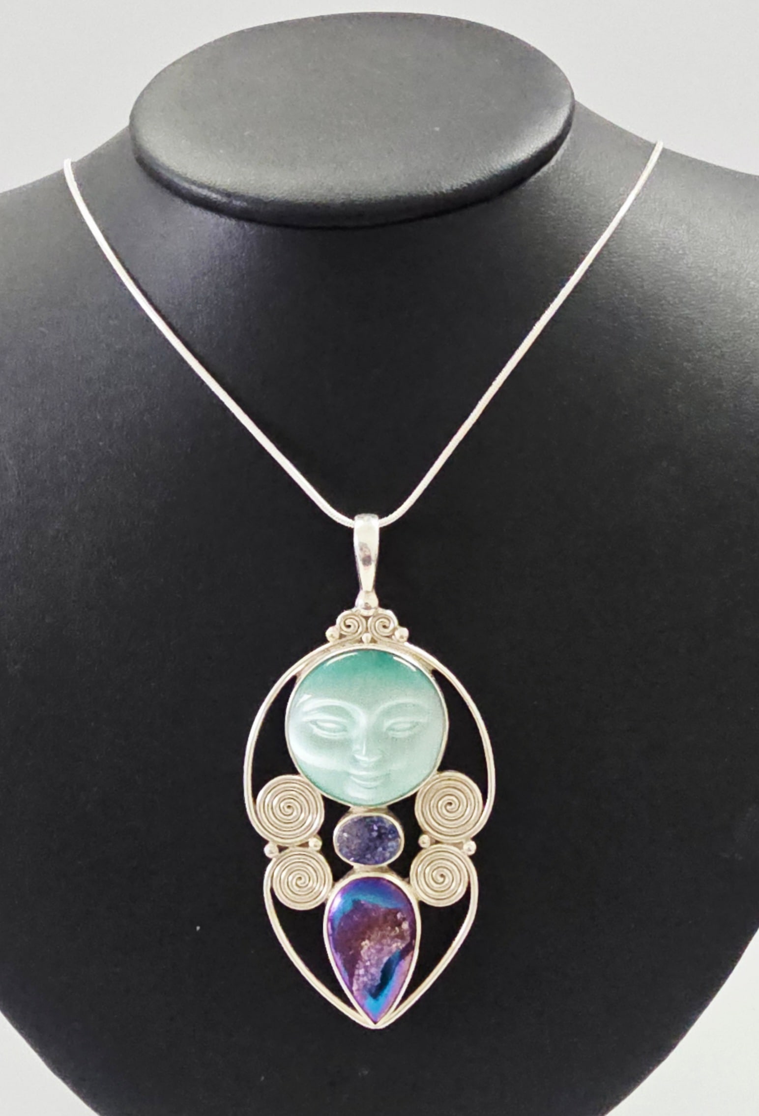 A Sajen Sterling Silver and Multi-Stone Moon Face Pendant Necklace (1 of 9)