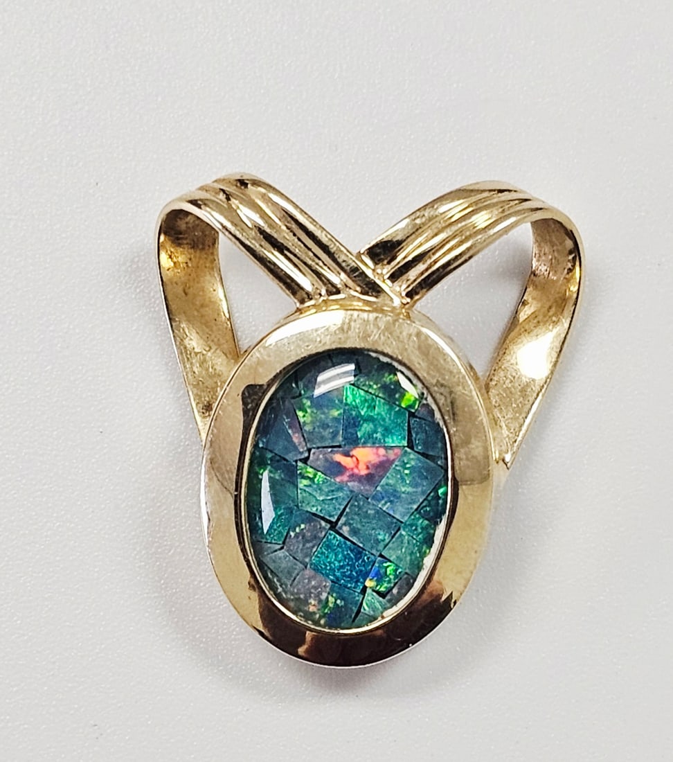 A 14K Yellow Gold and Opal Mosaic Slide Pendant (1 of 8)