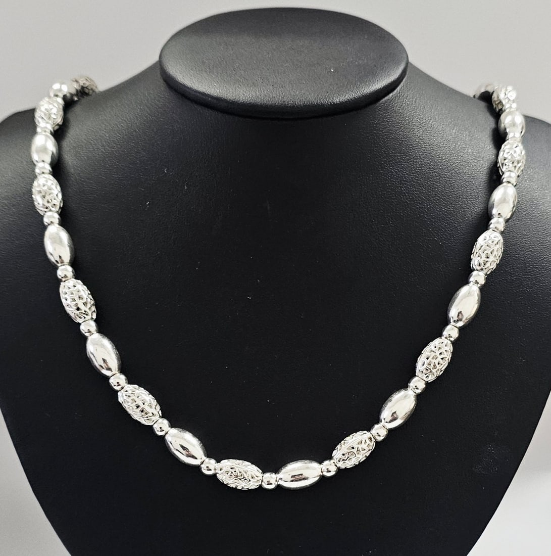 Sterling Silver Filigree and Polished Bead Necklace (1 of 6)