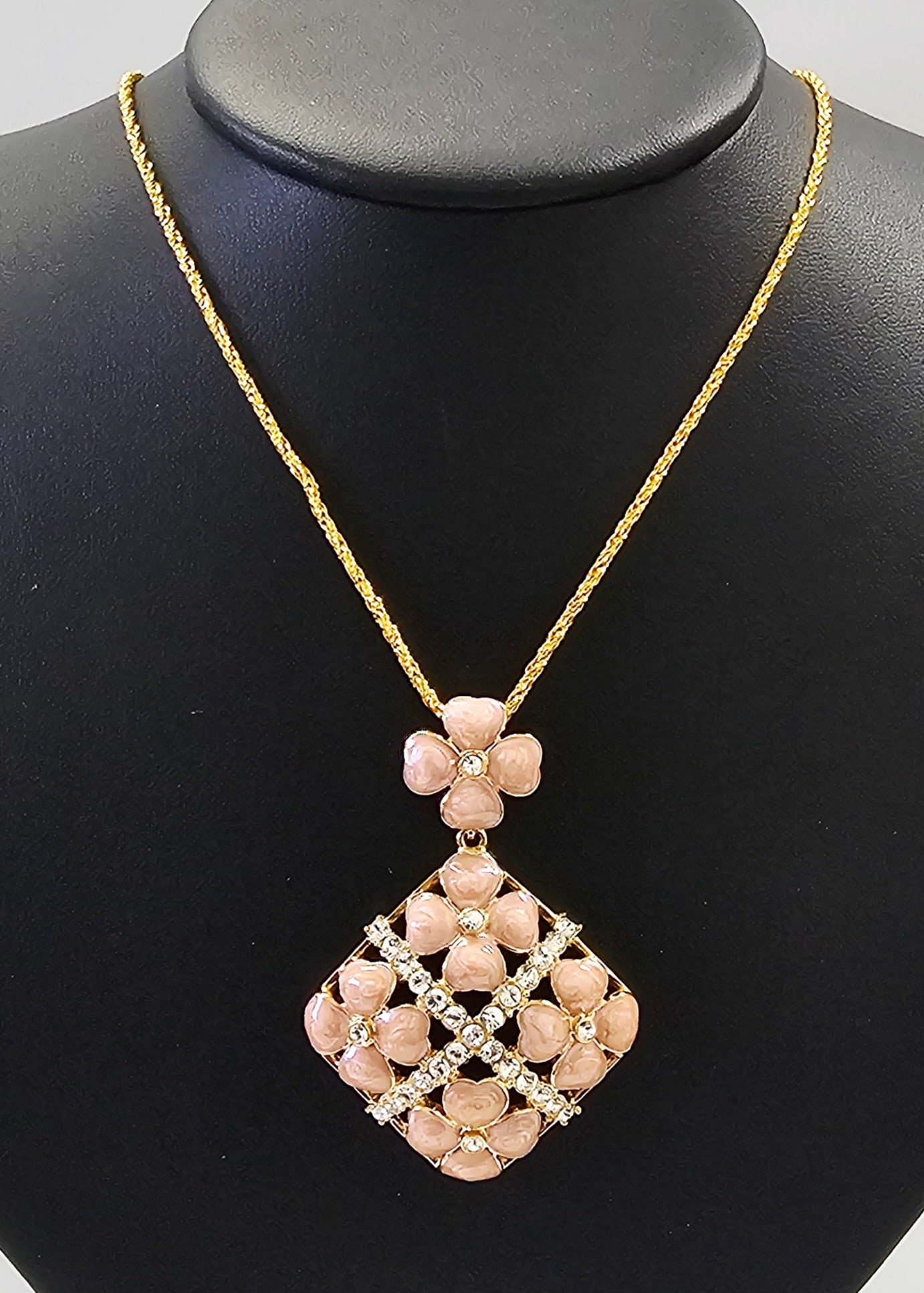 A Nolan Miller Gold-Tone and Pink Enamel Floral Pendant Necklace (1 of 7)