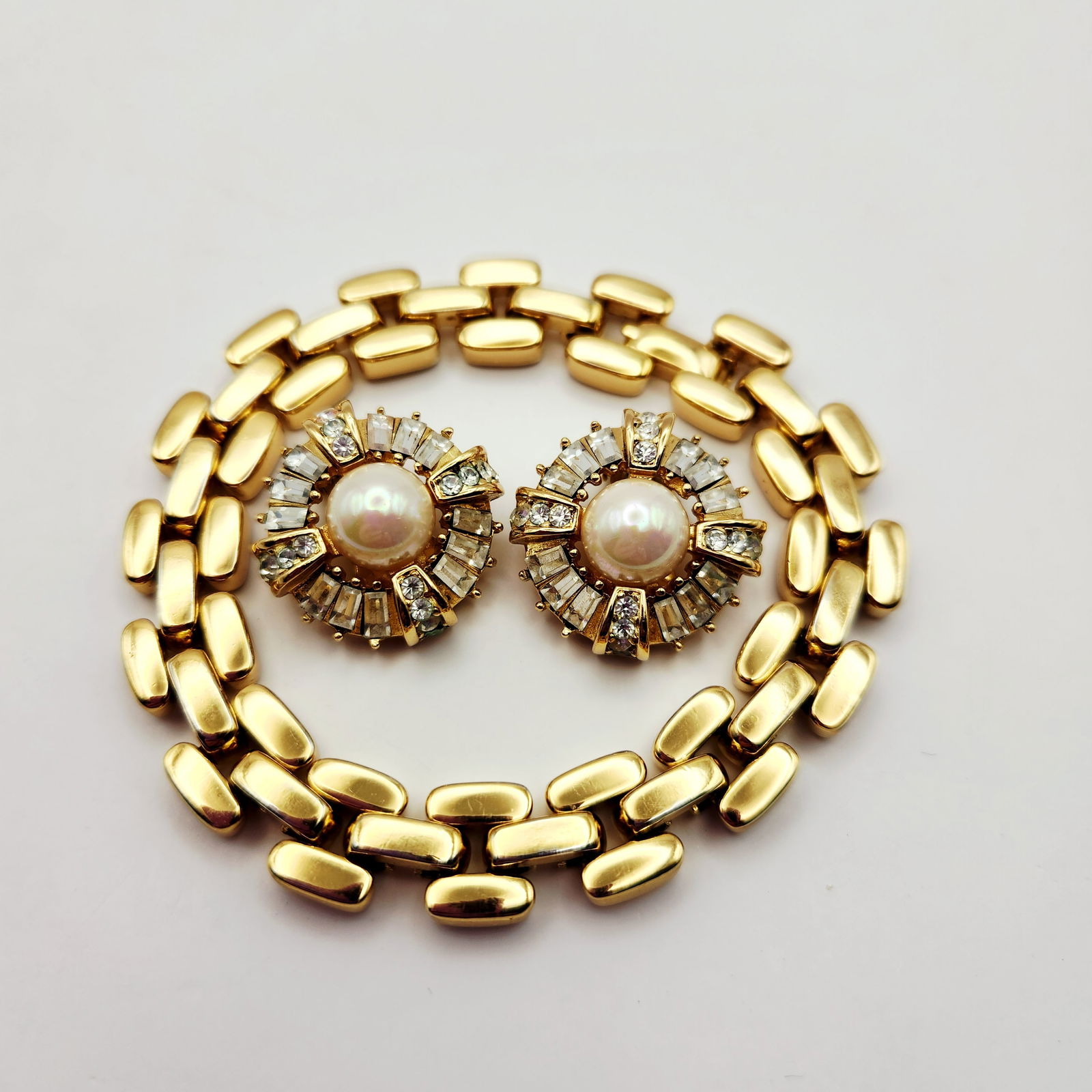 Christian Dior Bracelet & Pair of Faux Pearl and Rhinestone Clip-On Earrings (1 of 8)