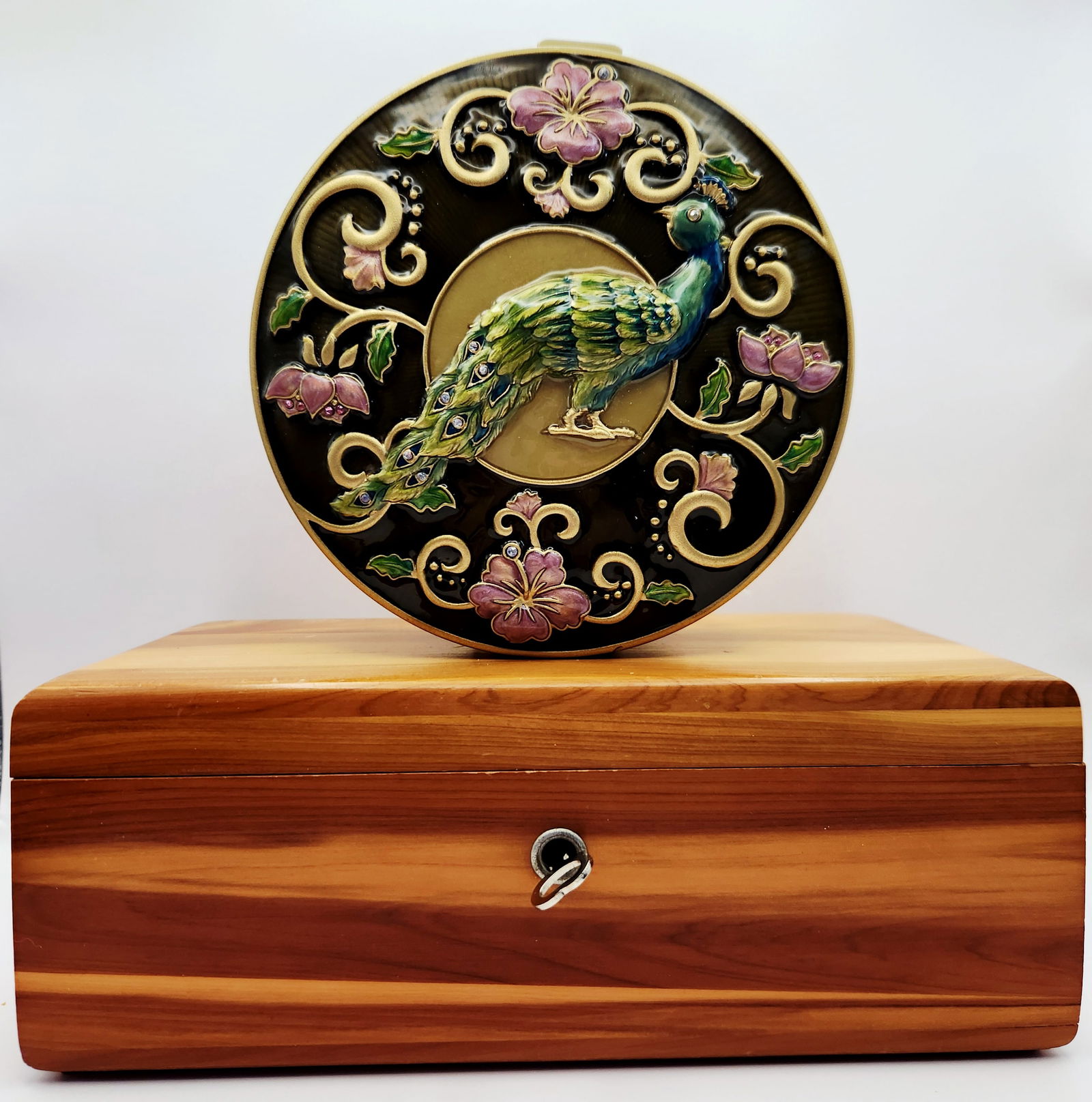 Decorative Boxes Including a Lane Cedar Chest & Enamel Peacock Trinket Box (1 of 14)