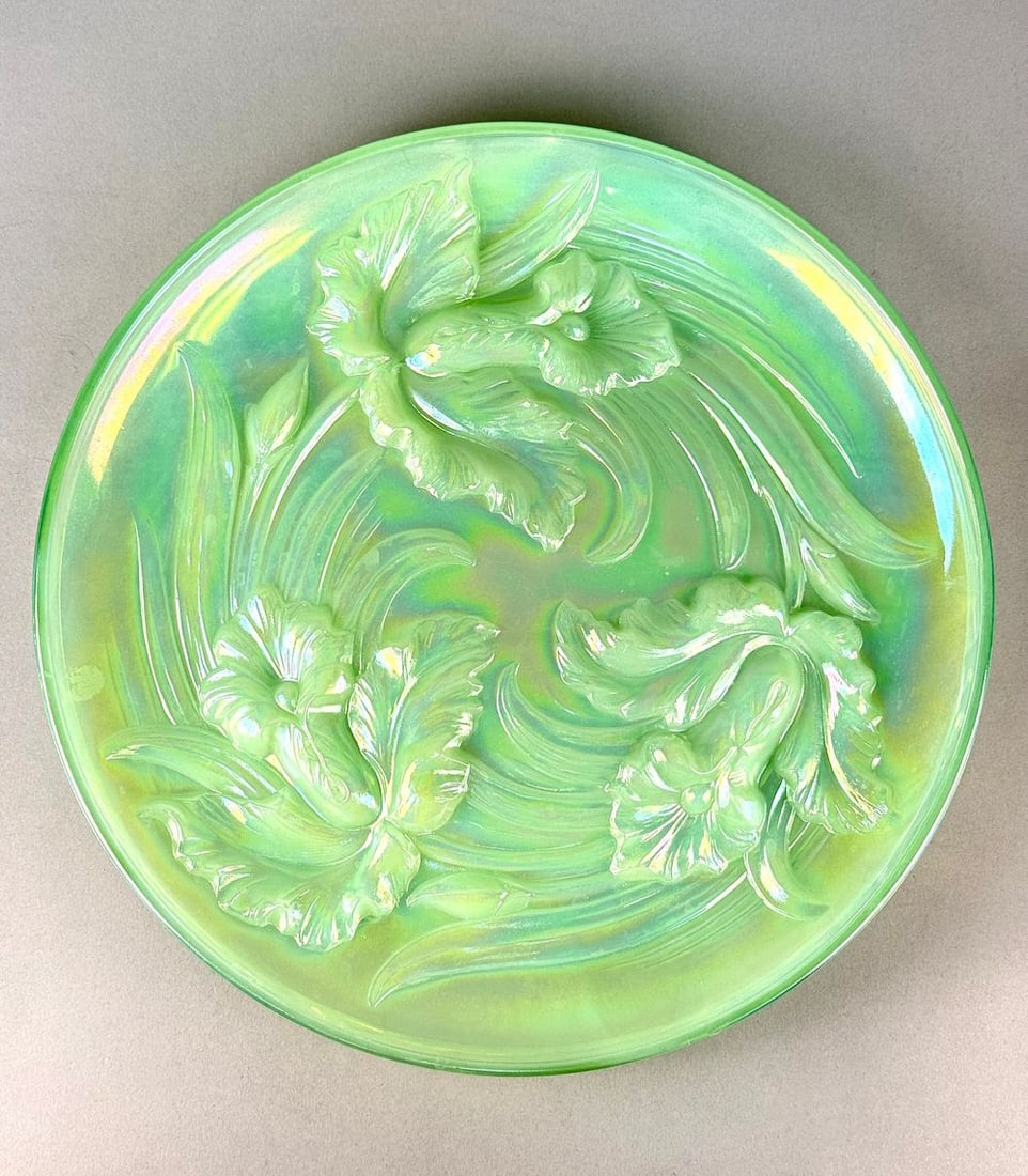 Iridescent Green Slag Glass Iris Platter (1 of 7)
